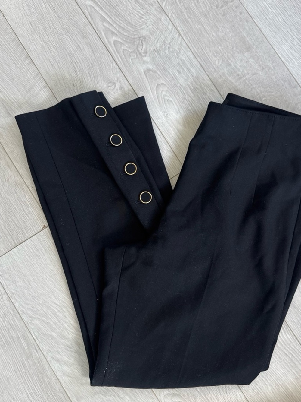 Club Monaco Black High-Rise Straight Leg Pants with Grommet Detail
